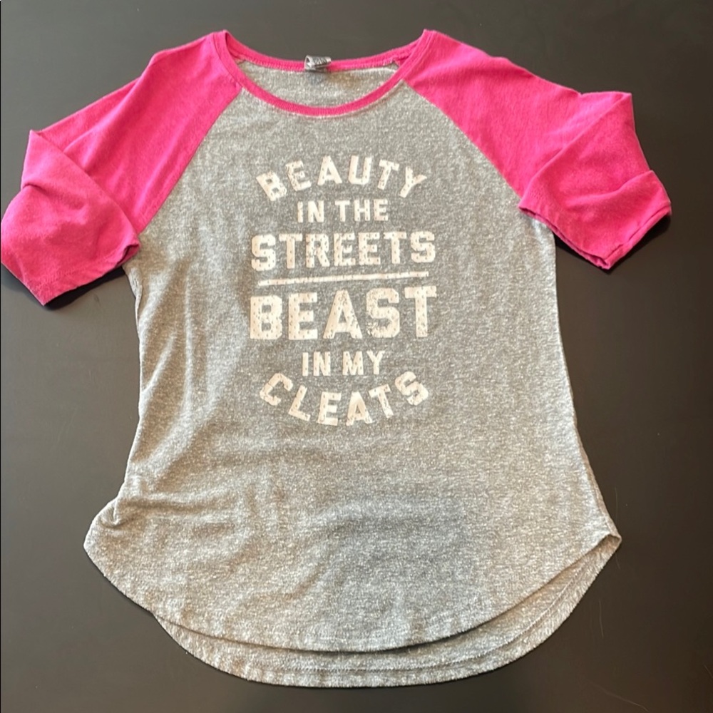 Gray and Pink Long Sleeve Tee for a Soccer-Loving Player Size Medium